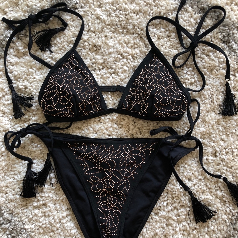 Black and Rose Gold Gem Bikini